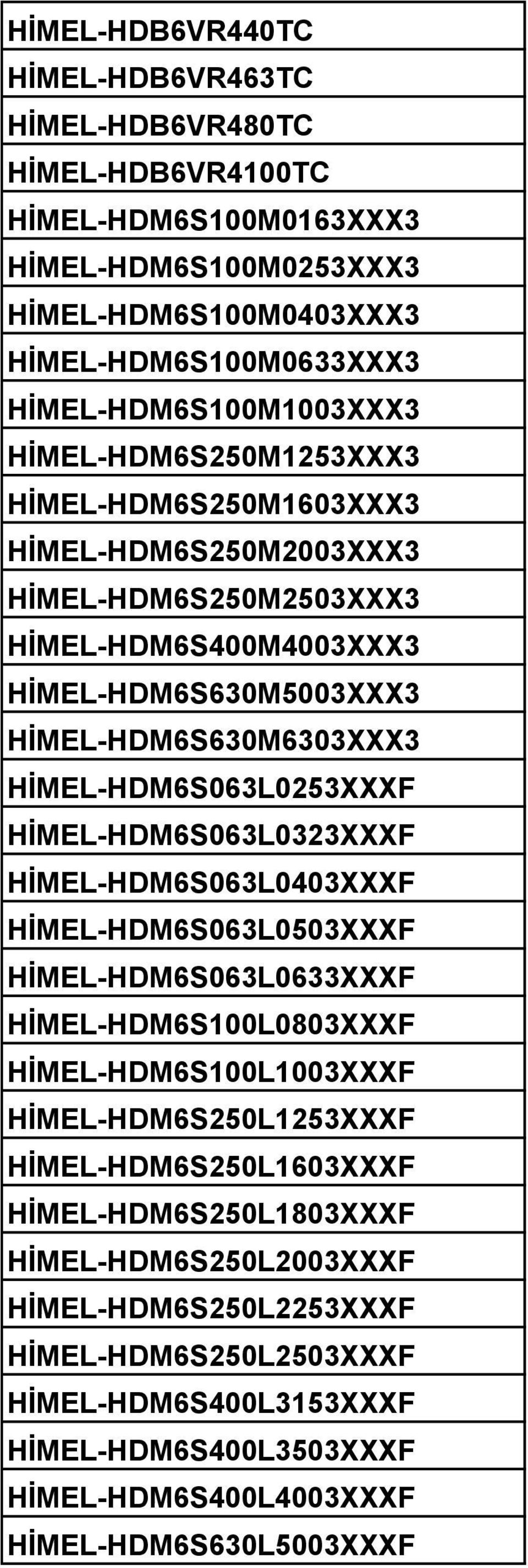 HİMEL-HDM6S063L0253XXXF HİMEL-HDM6S063L0323XXXF HİMEL-HDM6S063L0403XXXF HİMEL-HDM6S063L0503XXXF HİMEL-HDM6S063L0633XXXF HİMEL-HDM6S100L0803XXXF HİMEL-HDM6S100L1003XXXF HİMEL-HDM6S250L1253XXXF