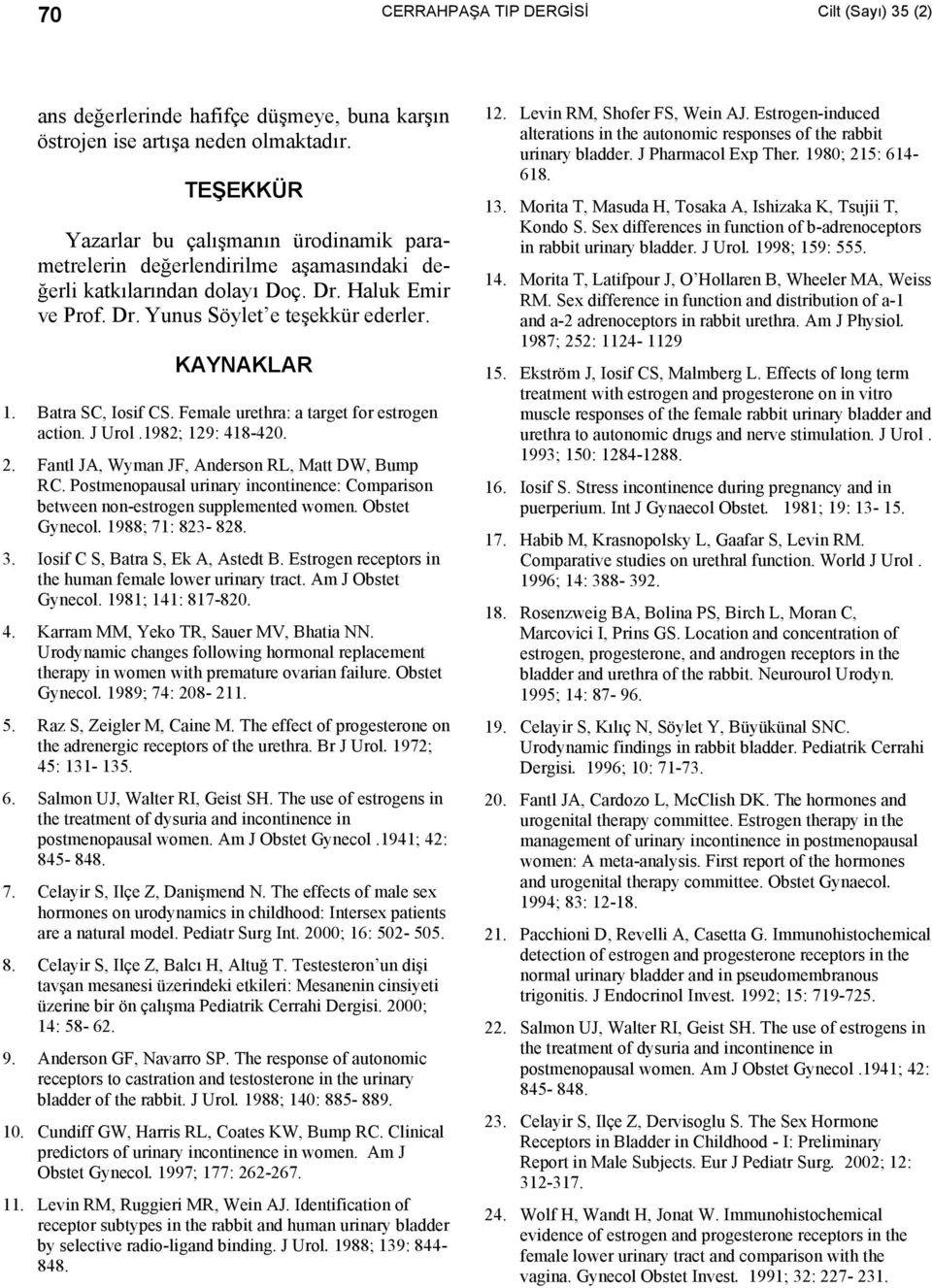 Batra SC, Iosif CS. Female urethra: a target for estrogen action. J Urol.1982; 129: 418-42. 2. Fantl JA, Wyman JF, Anderson RL, Matt DW, Bump RC.