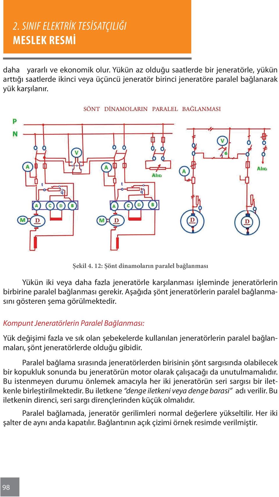 Aşağıda şönt jeneratörlerin paralel bağlanmasını gösteren şema görülmektedir.