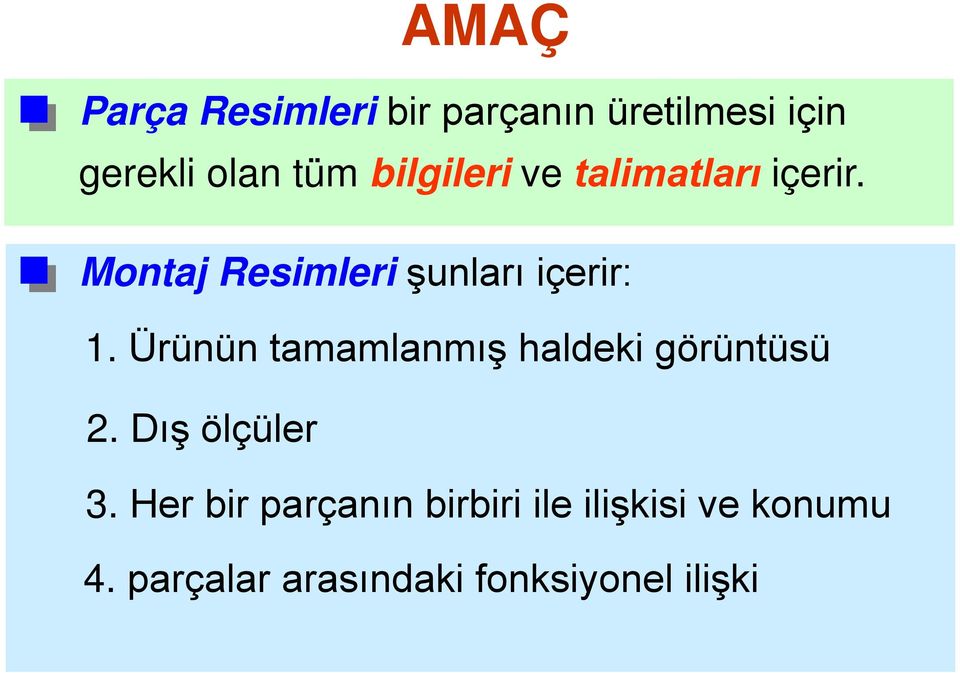 Ürünün tamamlanmış haldeki görüntüsü 2. Dış ölçüler 3.