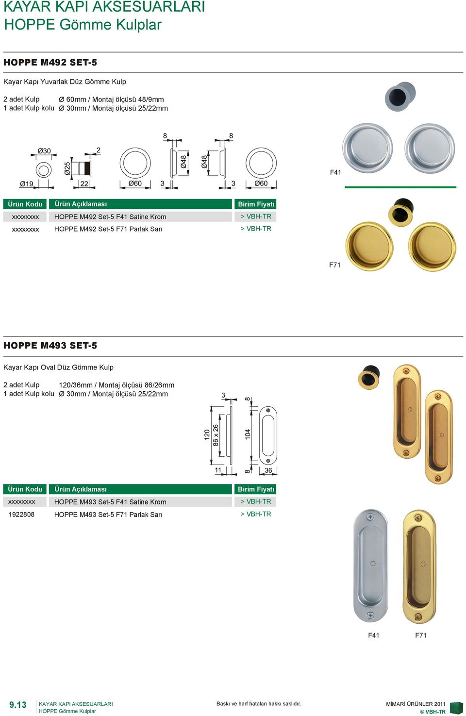 HOPPE M493 SET-5 Kayar Kapı Oval Düz Gömme Kulp 2 adet Kulp 120/36mm / Montaj ölçüsü 86/26mm 1 adet Kulp kolu Ø 30mm / Montaj ölçüsü 25/22mm Ürün