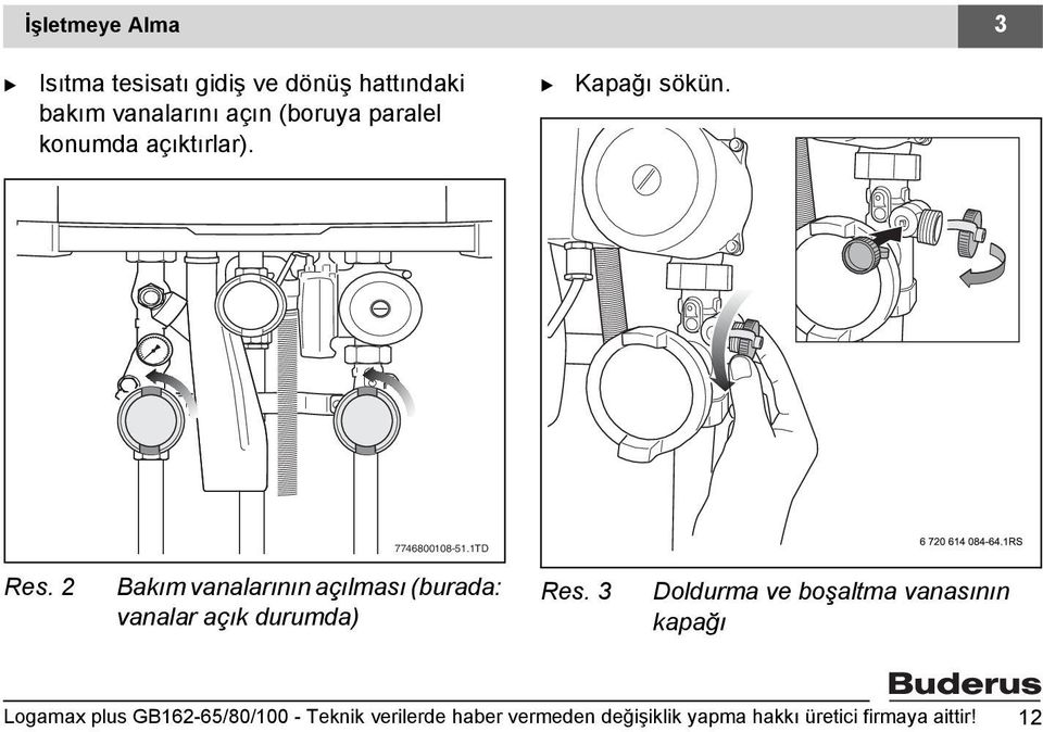 2 akım vanalarının açılması (burada: vanalar açık durumda) Res.