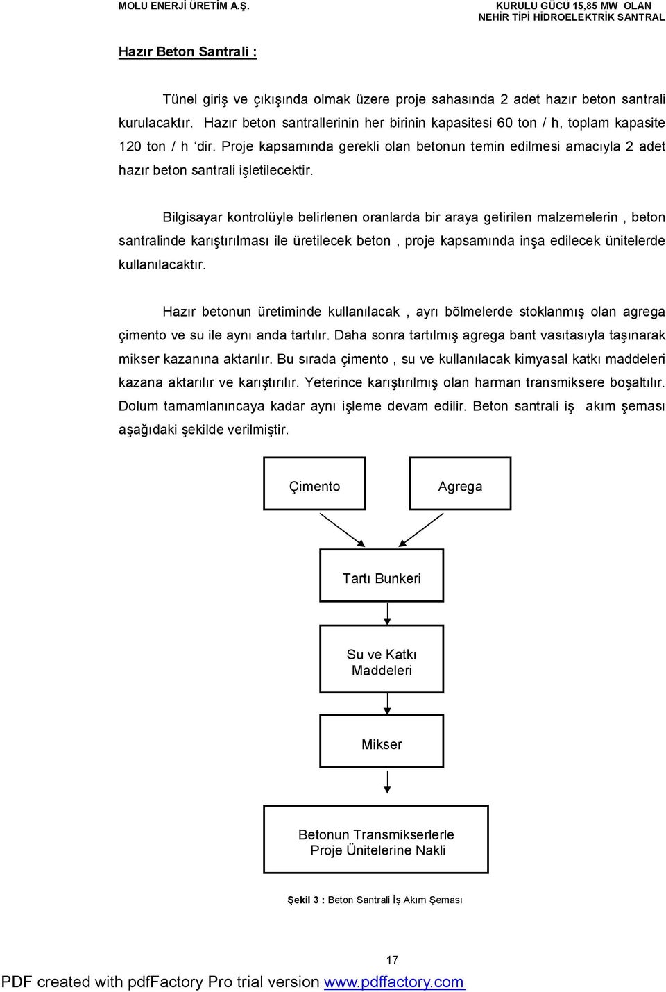 Bilgisayar kontrolüyle belirlenen oranlarda bir araya getirilen malzemelerin, beton santralinde karıştırılması ile üretilecek beton, proje kapsamında inşa edilecek ünitelerde kullanılacaktır.