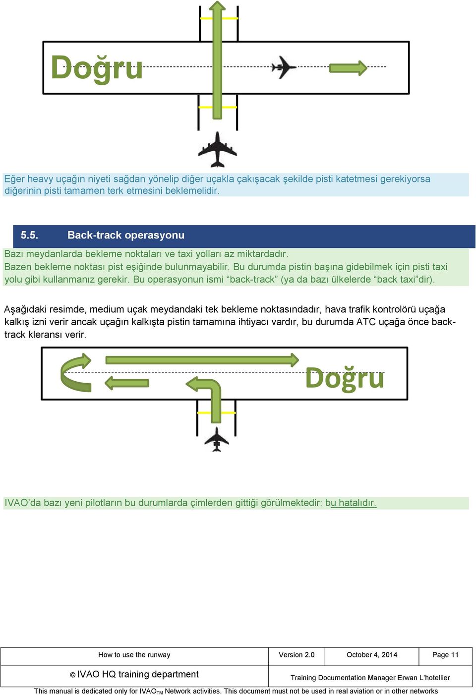 Bu durumda pistin başına gidebilmek için pisti taxi yolu gibi kullanmanız gerekir. Bu operasyonun ismi back-track (ya da bazı ülkelerde back taxi dir).