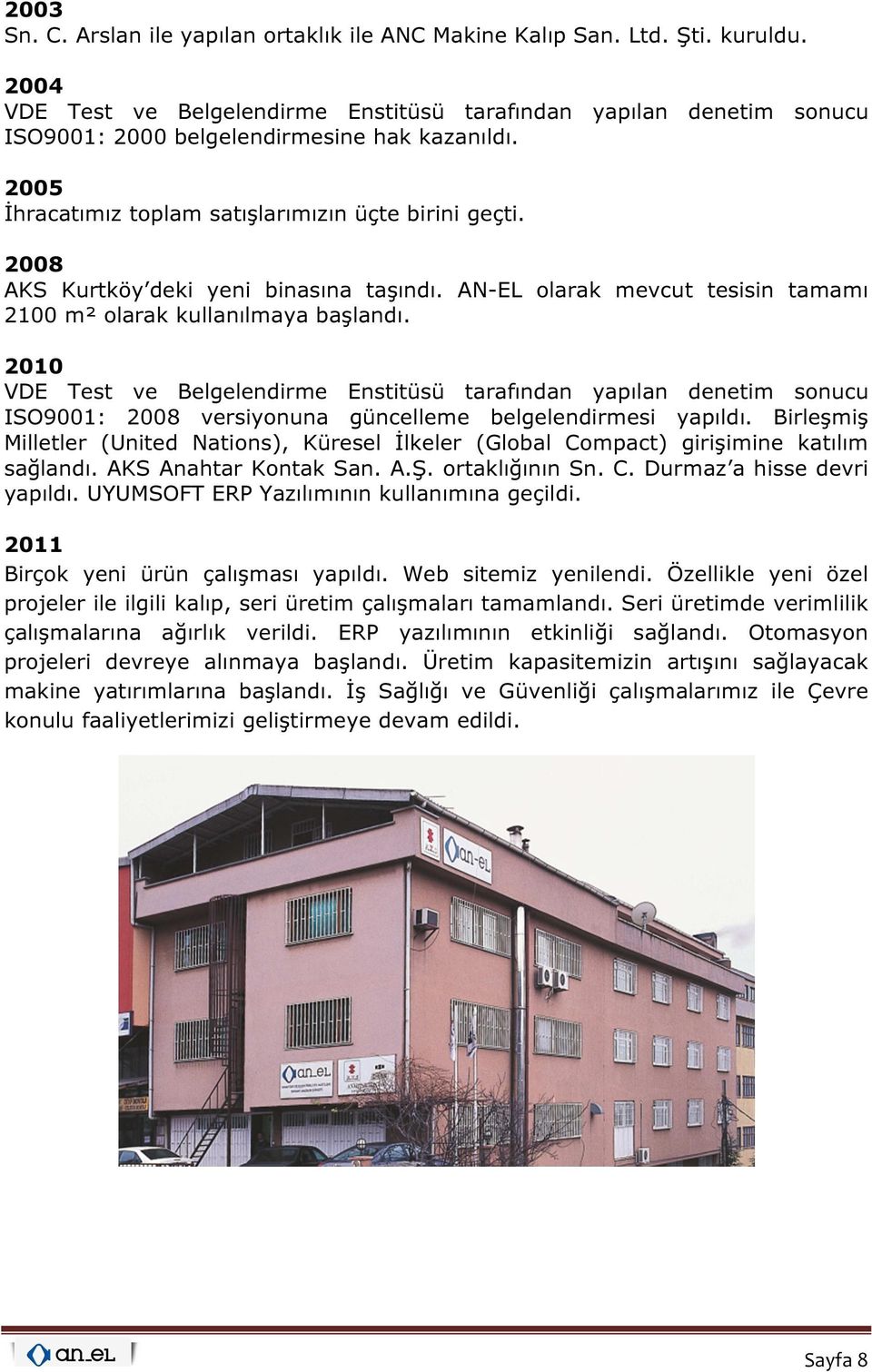 2008 AKS Kurtköy deki yeni binasına taşındı. AN-EL olarak mevcut tesisin tamamı 2100 m² olarak kullanılmaya başlandı.