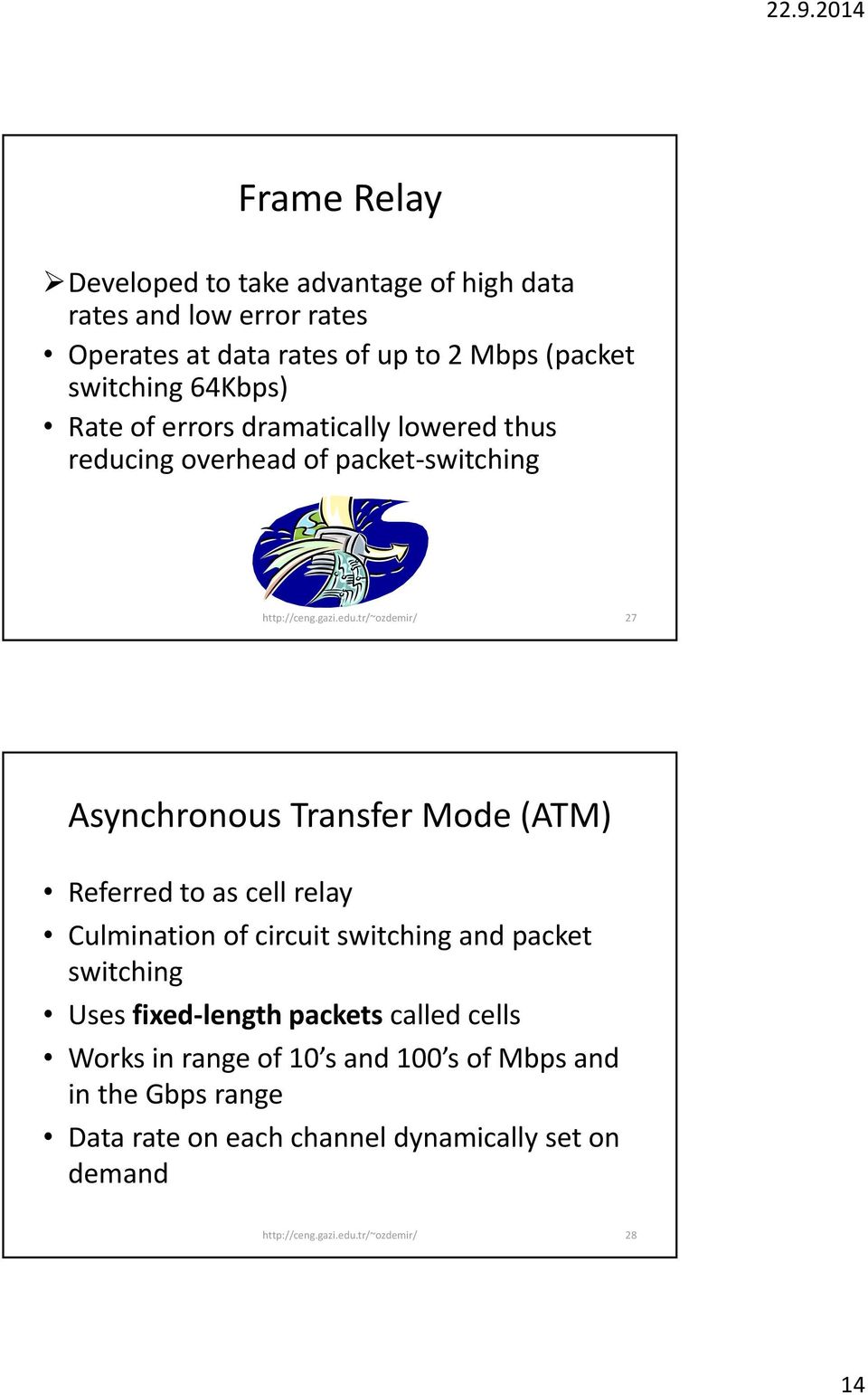 Transfer Mode (ATM) Referred to as cell relay Culmination of circuit switching and packet switching Uses fixed length