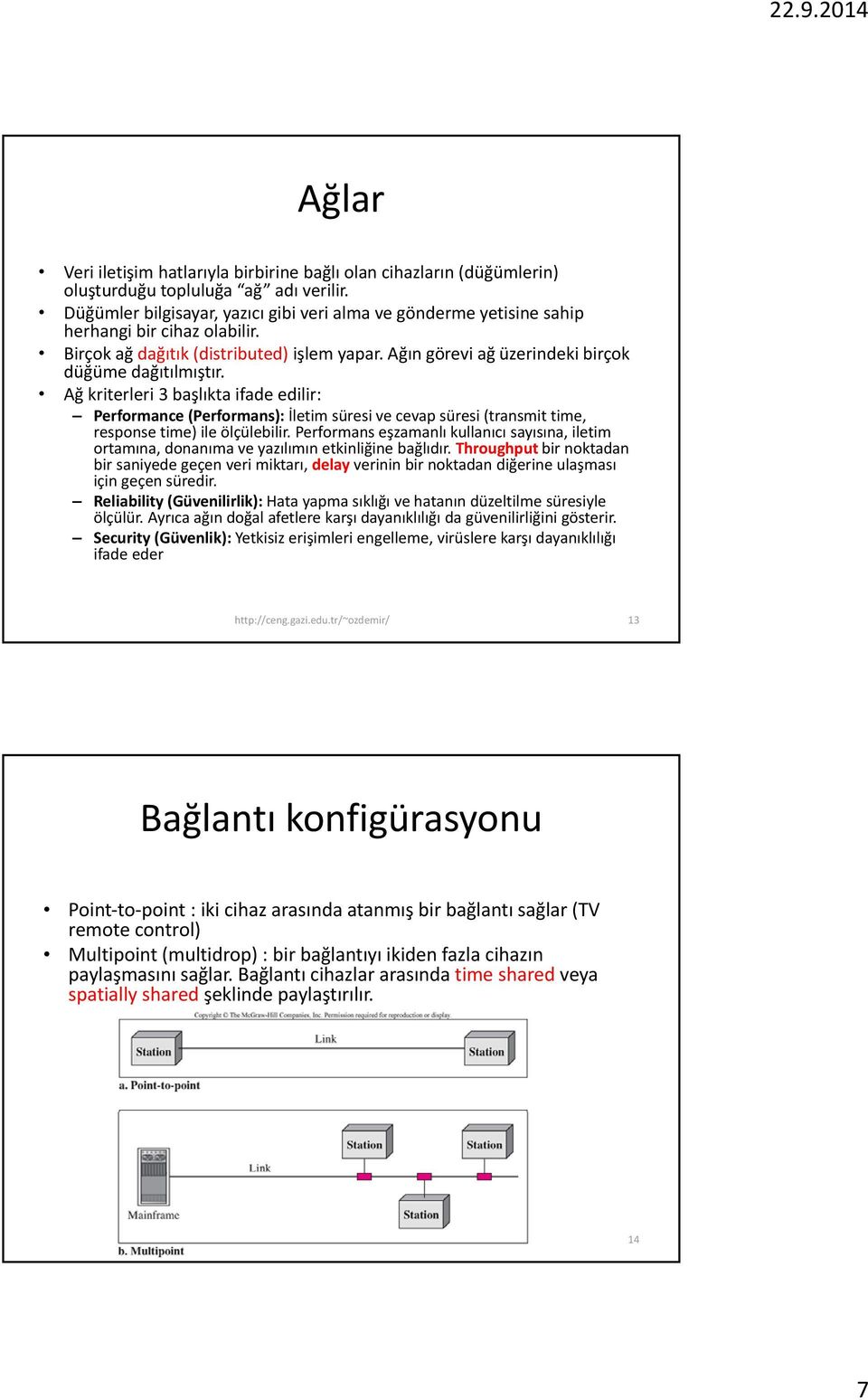 Ağ kriterleri 3 başlıkta ifade edilir: Performance (Performans): İletim süresi ve cevap süresi (transmit time, response time) ile ölçülebilir.