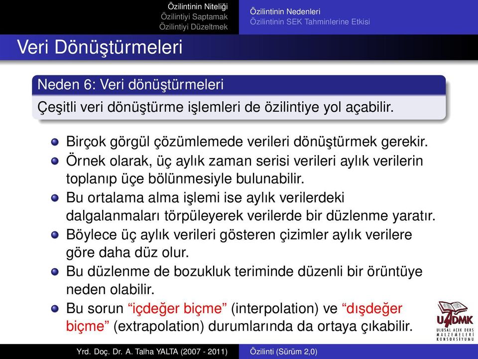 Bu ortalama alma işlemi ise aylık verilerdeki dalgalanmaları törpüleyerek verilerde bir düzlenme yaratır.