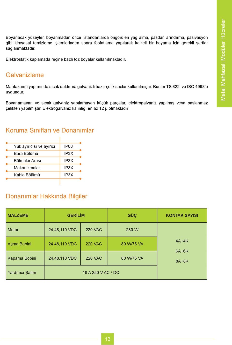 Bunlar TS 822 ve ISO 4998 e uygundur. Boyanamayan ve sıcak galvaniz yapılamayan küçük parçalar, elektrogalvaniz yapılmış veya paslanmaz çelikten yapılmıştır.