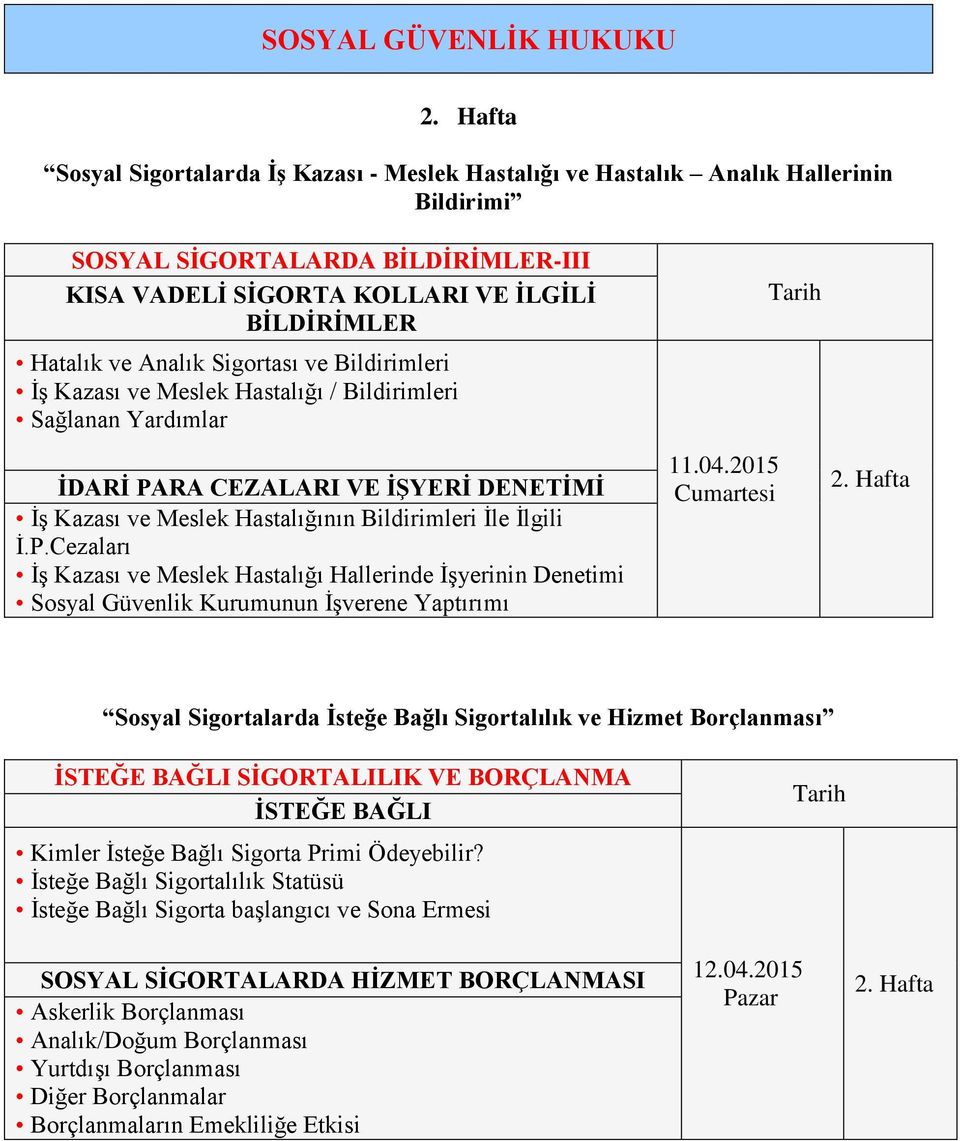 İlgili İ.P.Cezaları İş Kazası ve Meslek Hastalığı Hallerinde İşyerinin Denetimi Sosyal Güvenlik Kurumunun İşverene Yaptırımı 11.04.