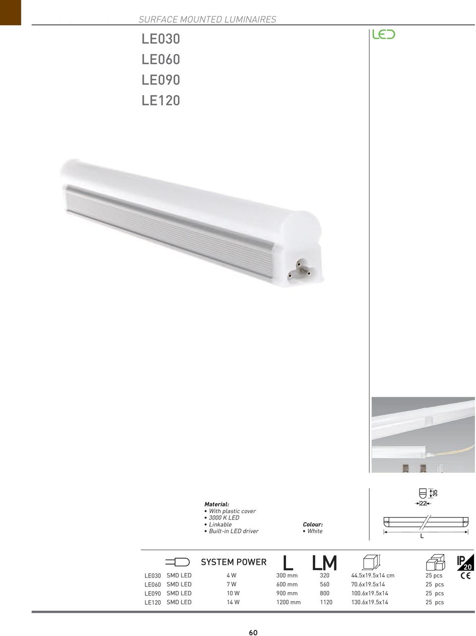 LE120 SYSTEM POER LM L SMD LED 4 300 mm 320 44.5x19.5x14 cm 25 pcs SMD LED 7 600 mm 560 70.