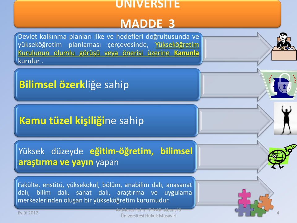 Bilimsel özerkliğe sahip Kamu tüzel kişiliğine sahip Yüksek düzeyde eğitim-öğretim, bilimsel araştırma ve yayın yapan