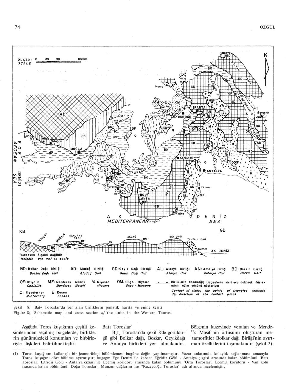 B a t t Toroslar'da şekil 8'de görüldüre s Masifi'nin örtüsünü oluşturan merin günümüzdeki konumları ve birbirle- ğü gibi Bolkar dağı, Bozkır, Geyikdağı tamorfitler Bolkar dağı Birliği'nin ayırtriyle