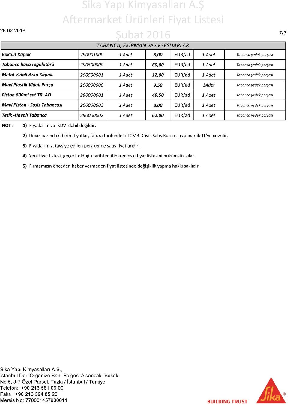 Adet 12,00 1 Adet Tabanca yedek parçası 290000000 1 Adet 9,50 1Adet Tabanca yedek parçası 290000001 1 Adet 49,50 1 Adet Tabanca yedek parçası Mavi Piston - Sosis Tabancası Tetik -Havalı Tabanca