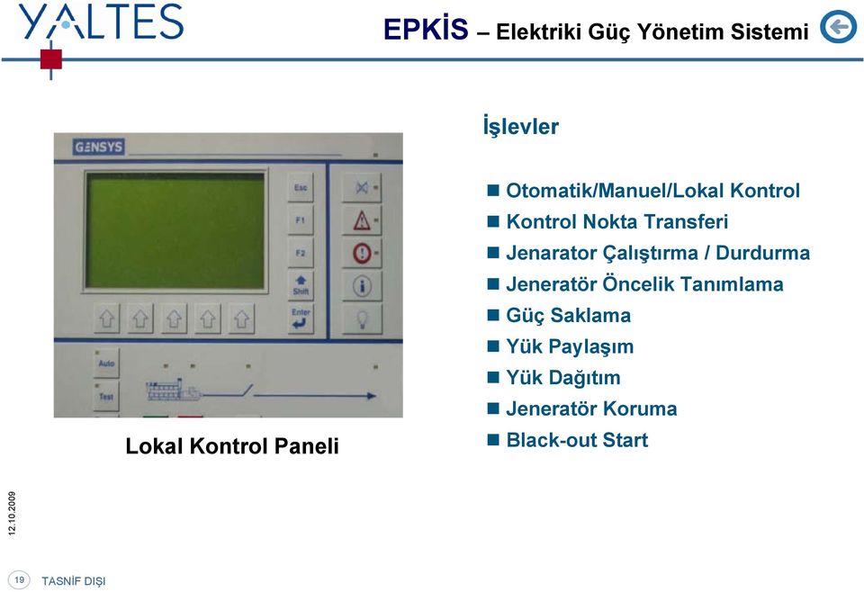 Çalıştırma / Durdurma Jeneratör Öncelik Tanımlama Güç Saklama Yük