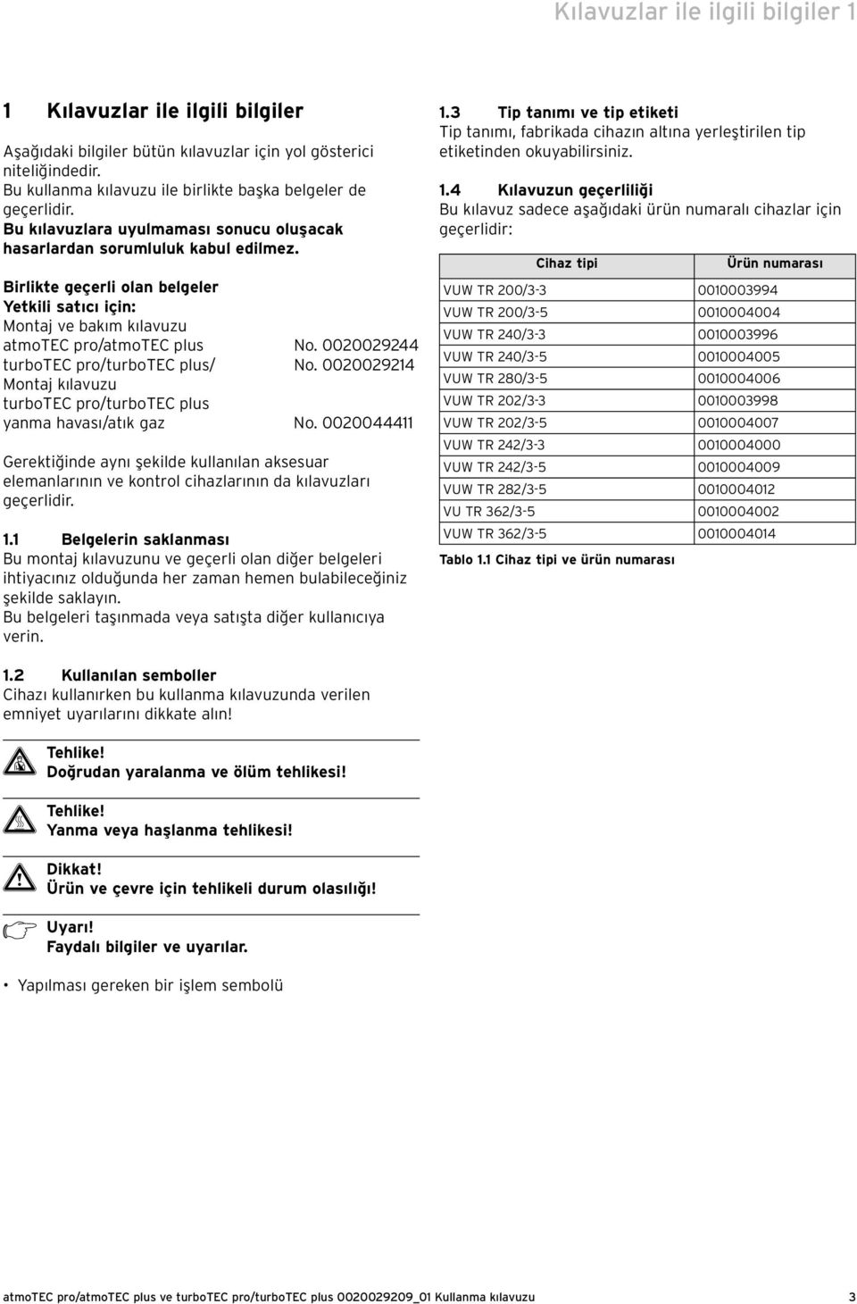 0000944 turbotec pro/turbotec plus/ No. 000094 Montaj kılavuzu turbotec pro/turbotec plus yanma havası/atık gaz No.