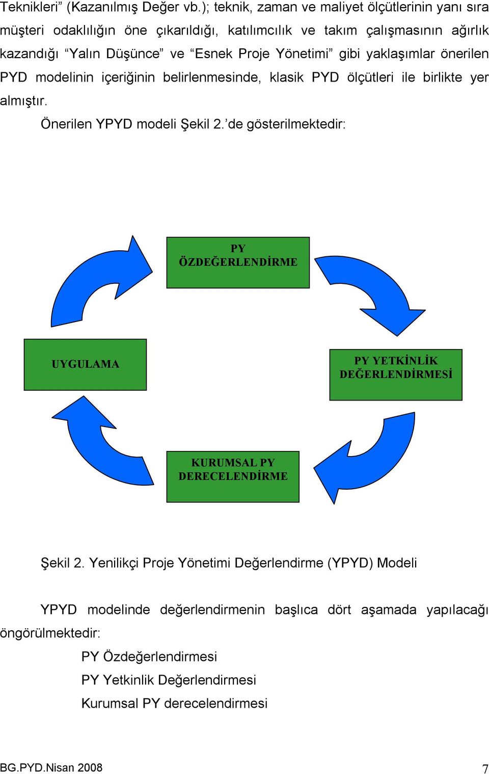 Yönetimi gibi yaklaşımlar önerilen PYD modelinin içeriğinin belirlenmesinde, klasik PYD ölçütleri ile birlikte yer almıştır. Önerilen YPYD modeli Şekil 2.