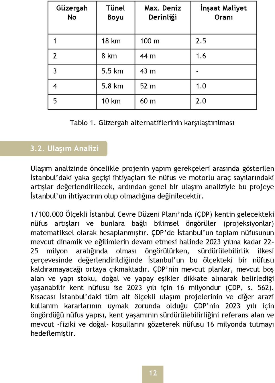 Ulaşım Analizi Ulaşım analizinde öncelikle projenin yapım gerekçeleri arasında gösterilen İstanbul daki yaka geçişi ihtiyaçları ile nüfus ve motorlu araç sayılarındaki artışlar değerlendirilecek,