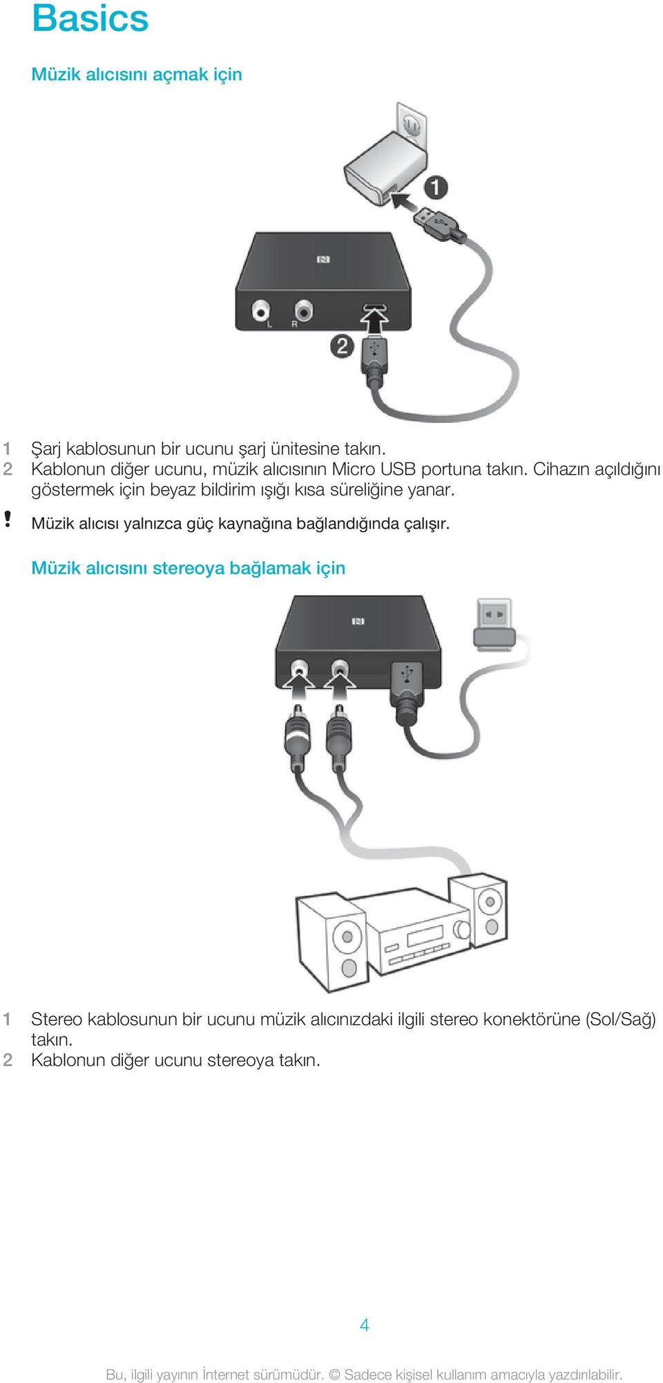 Cihazın açıldığını göstermek için beyaz bildirim ışığı kısa süreliğine yanar.