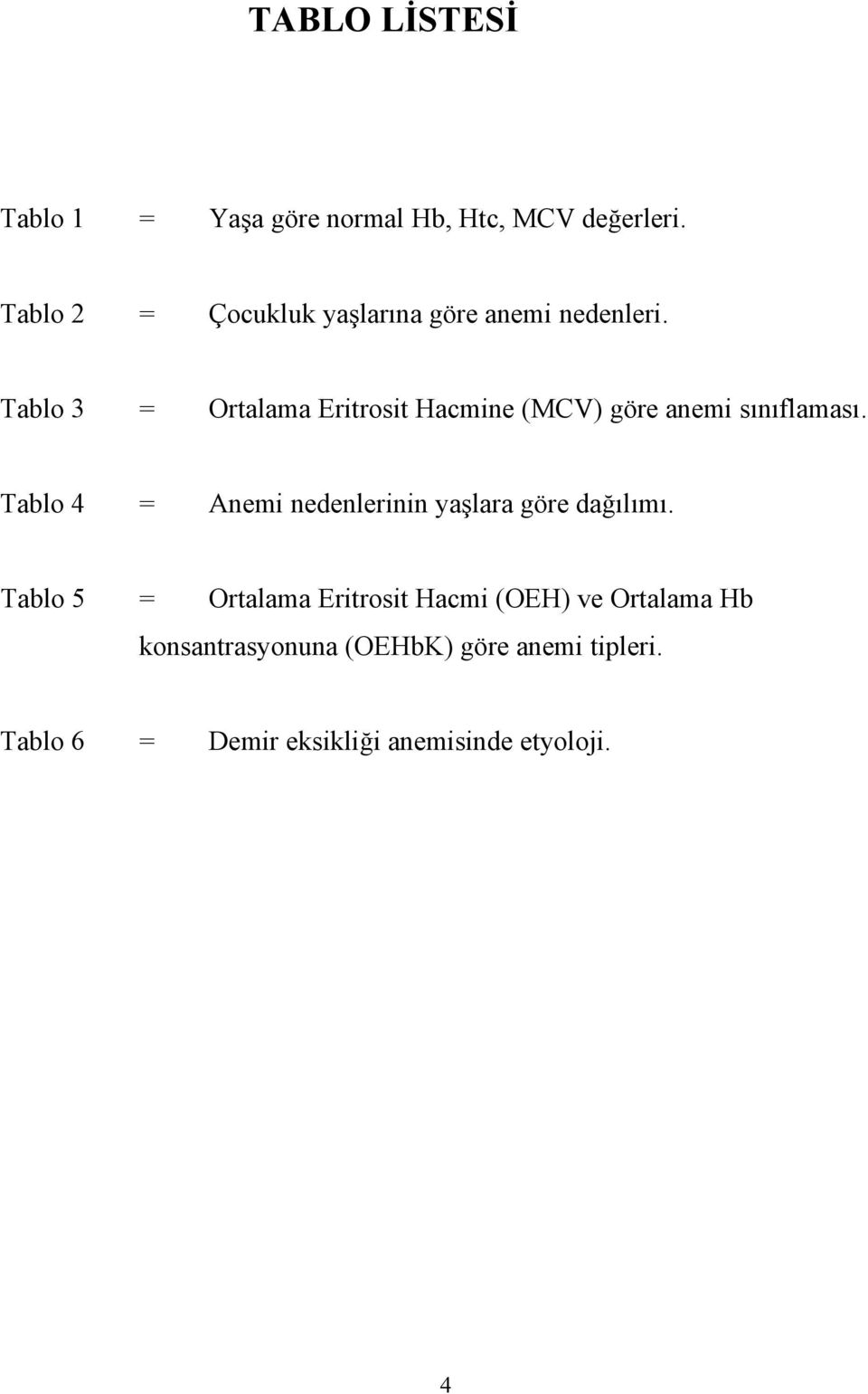 Tablo 3 = Ortalama Eritrosit Hacmine (MCV) göre anemi sınıflaması.
