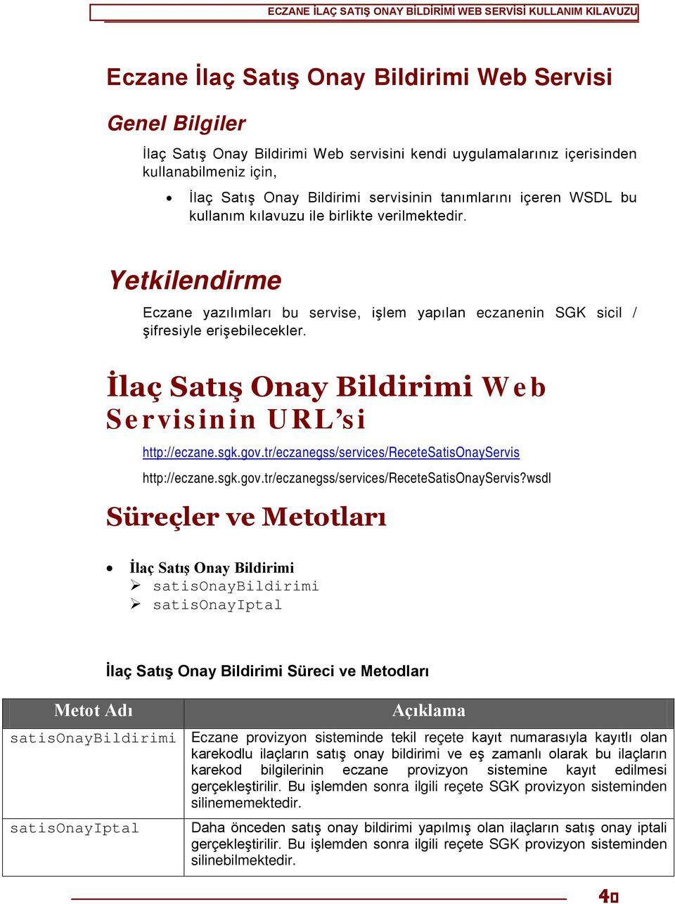 İlaç Satış Onay Bildirimi Web Servisinin URL si http://eczane.sgk.gov.tr/eczanegss/services/recetesatisonayservis 