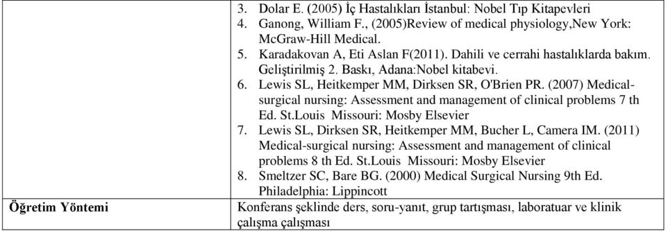 (2007) Medicalsurgical nursing: Assessment and management of clinical problems 7 th Ed. St.Louis Missouri: Mosby Elsevier 7. Lewis SL, Dirksen SR, Heitkemper MM, Bucher L, Camera IM.