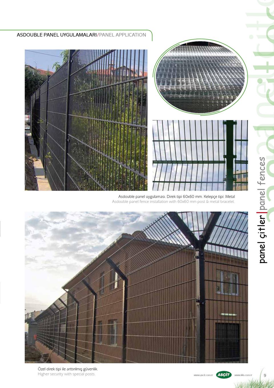 Kelepçe tipi: Metal Asdouble panel fence installation with 60x60 mm post & metal