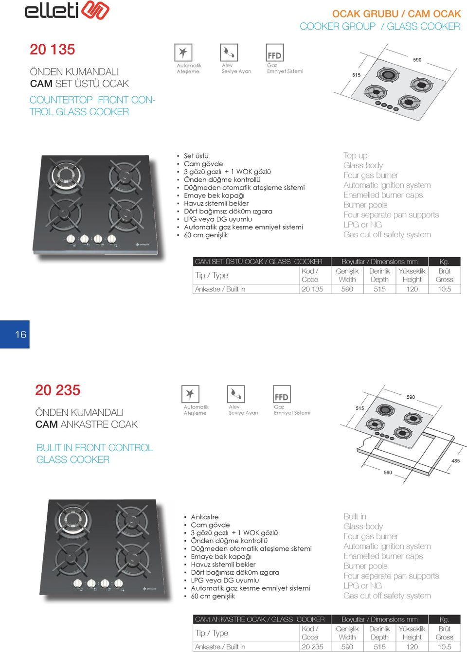 Ankastre / Built in 20 135 120 10.