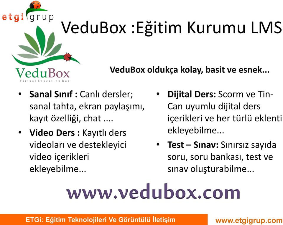 .. Video Ders : Kayıtlı ders videoları ve destekleyici video içerikleri ekleyebilme.