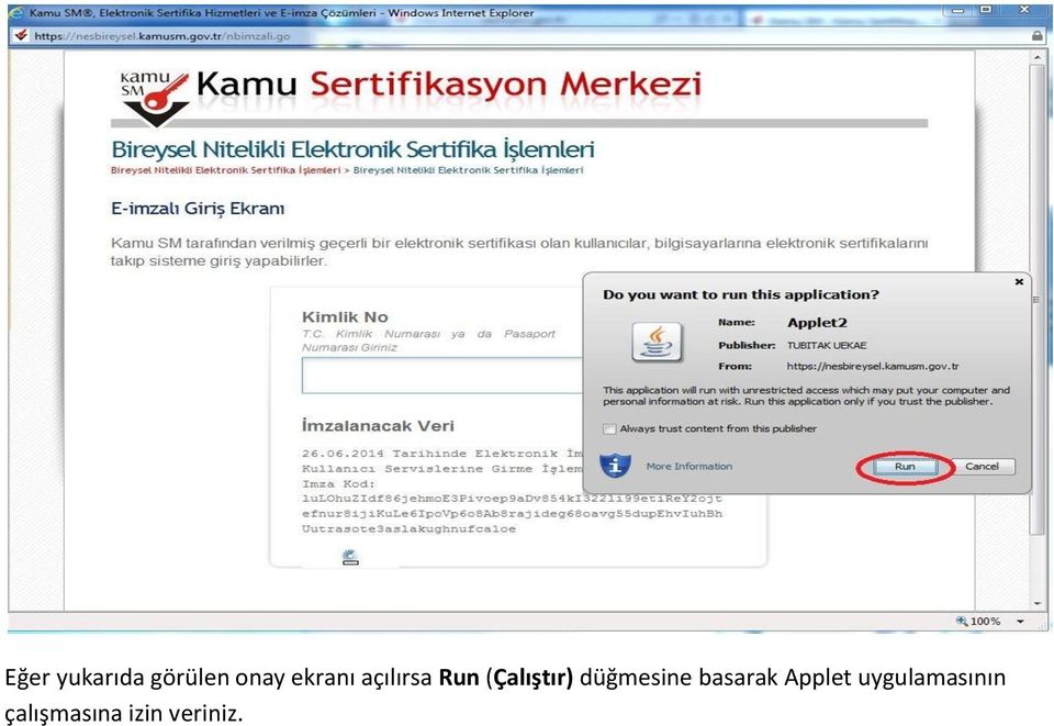 düğmesine basarak Applet