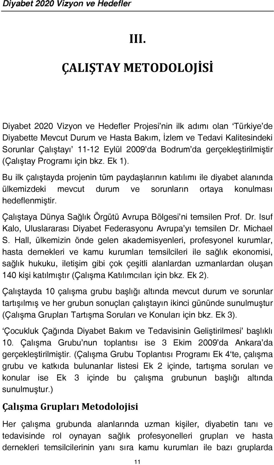 Bu ilk çalıştayda projenin tüm paydaşlarının katılımı ile diyabet alanında ülkemizdeki mevcut durum ve sorunların ortaya konulması hedeflenmiştir.