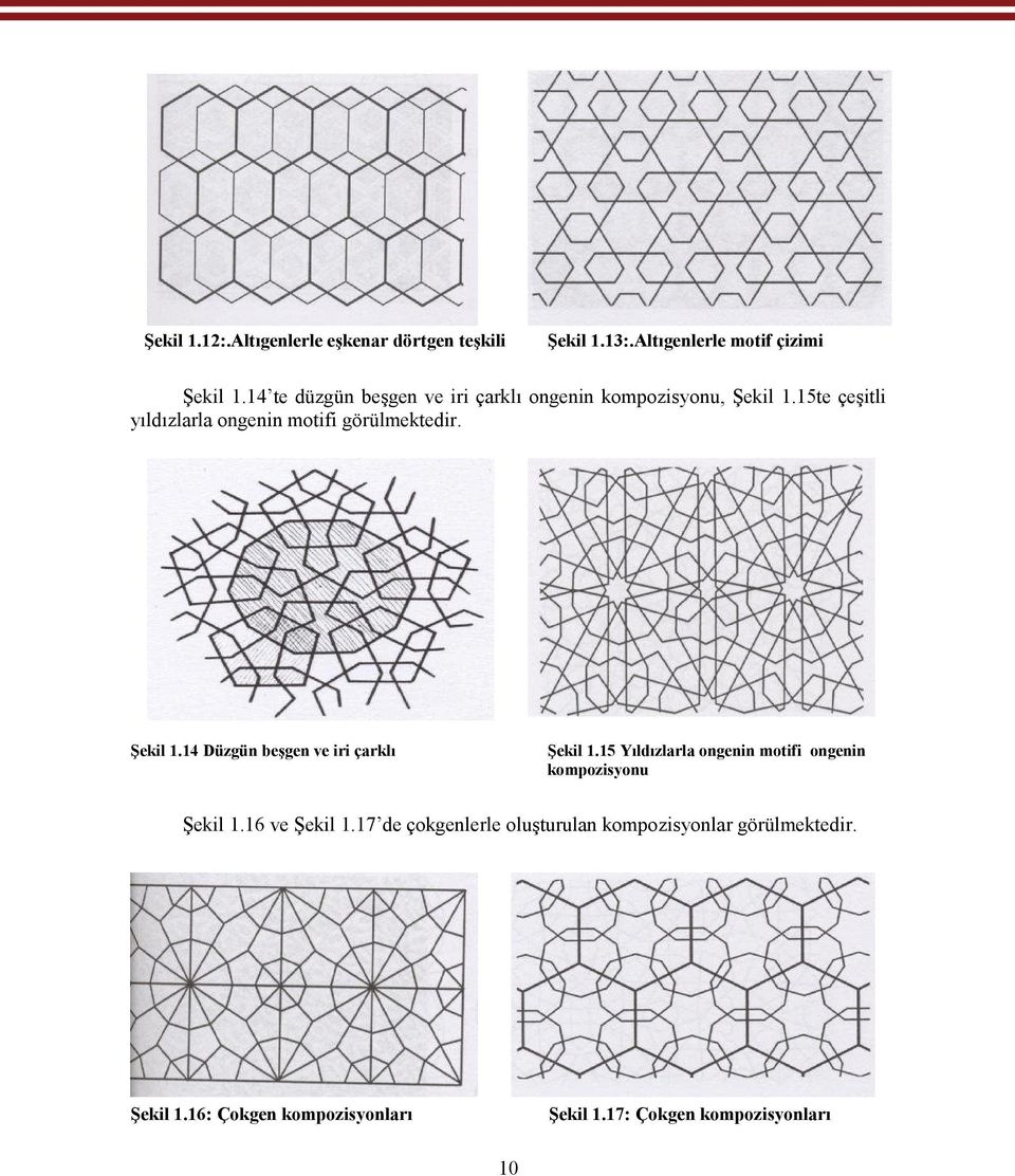 15te çeşitli yıldızlarla ongenin motifi görülmektedir. Şekil 1.14 Düzgün beşgen ve iri çarklı Şekil 1.