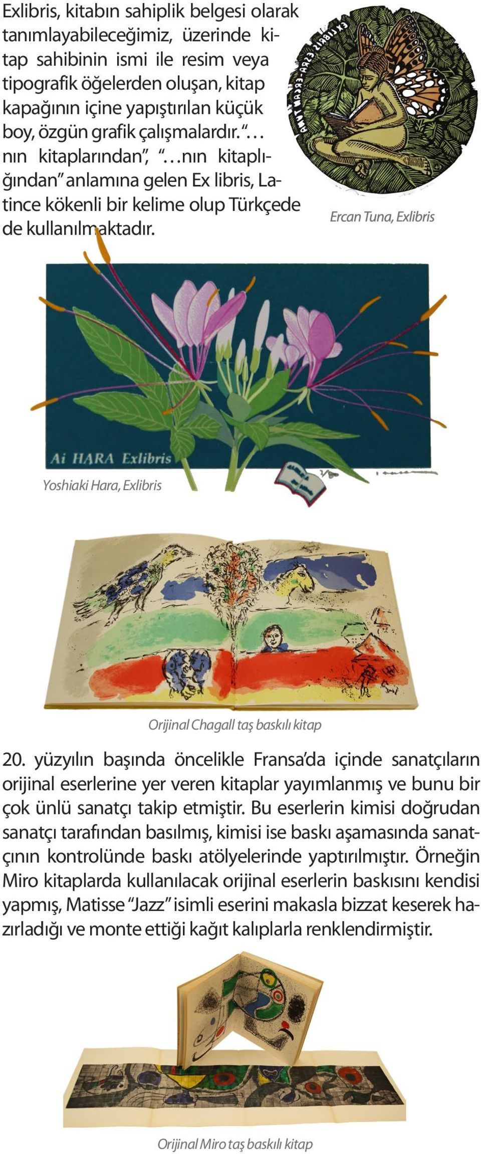 Yoshiaki Hara, Exlibris Orijinal Chagall taş baskılı kitap 20.