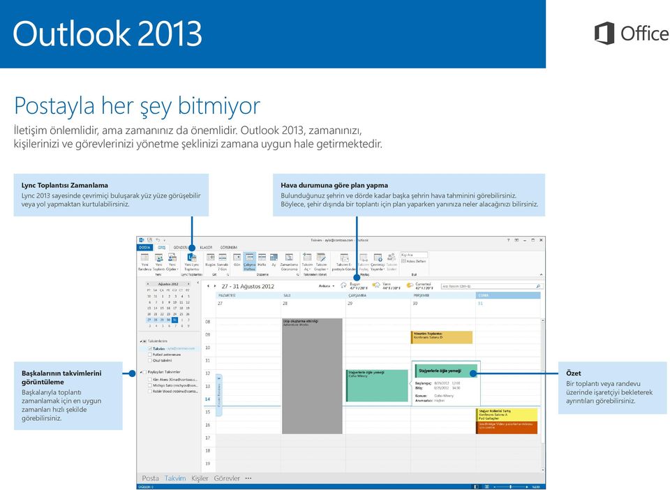 Lync Toplantısı Zamanlama Lync 2013 sayesinde çevrimiçi buluşarak yüz yüze görüşebilir veya yol yapmaktan kurtulabilirsiniz.