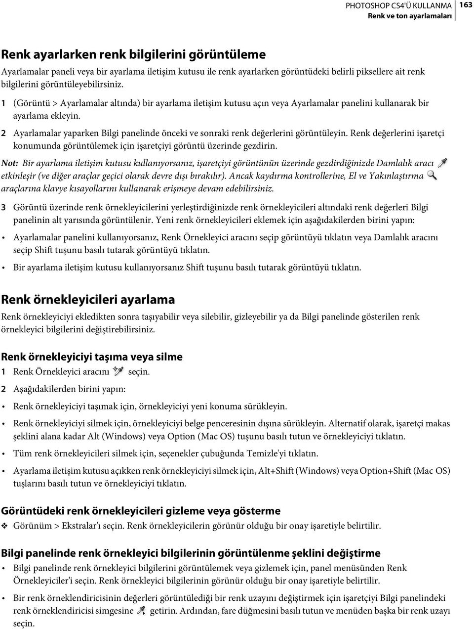 2 Ayarlamalar yaparken Bilgi panelinde önceki ve sonraki renk değerlerini görüntüleyin. Renk değerlerini işaretçi konumunda görüntülemek için işaretçiyi görüntü üzerinde gezdirin.