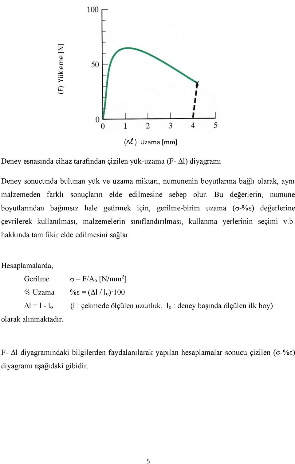 Bu değerlerin, numune boyutlarından bağımsız hale getirmek için, gerilme-birim uzama (σ-%ε) değerlerine çevrilerek kullanılması, malzemelerin sınıflandırılması, kullanma yerlerinin seçimi v.b. hakkında tam fikir elde edilmesini sağlar.