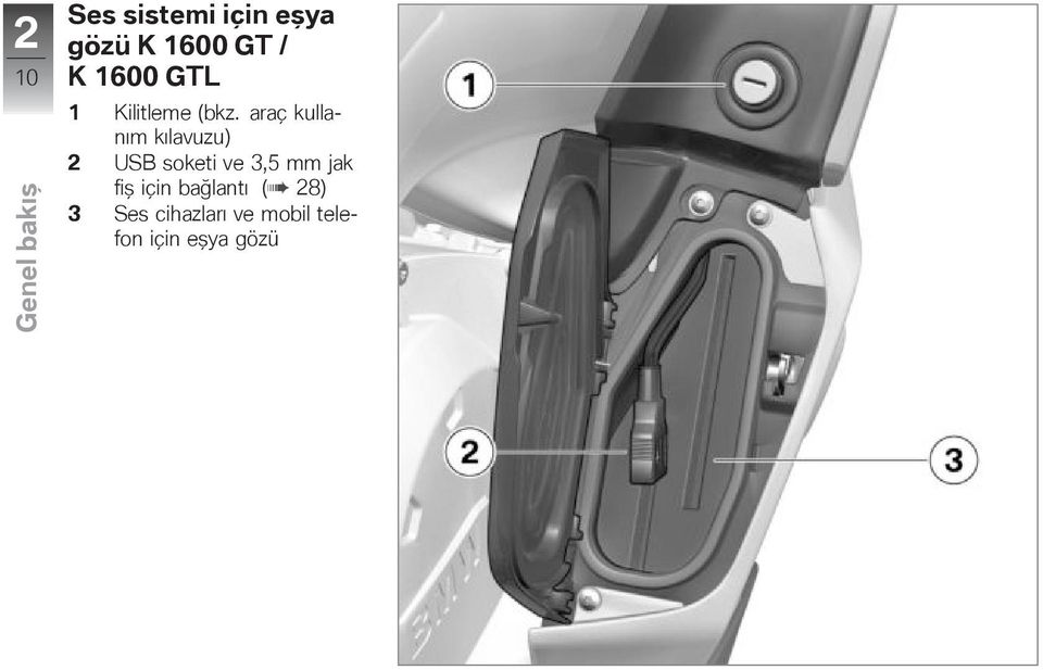 araç kullanım kılavuzu) 2 USB soketi ve 3,5 mm jak