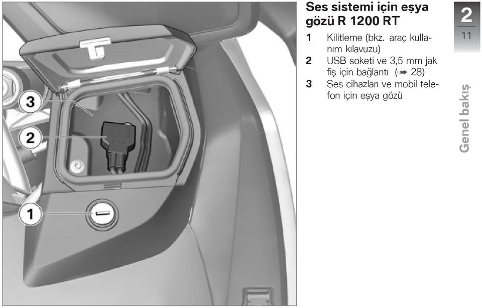 araç kullanım kılavuzu) 2 USB soketi ve 3,5 mm