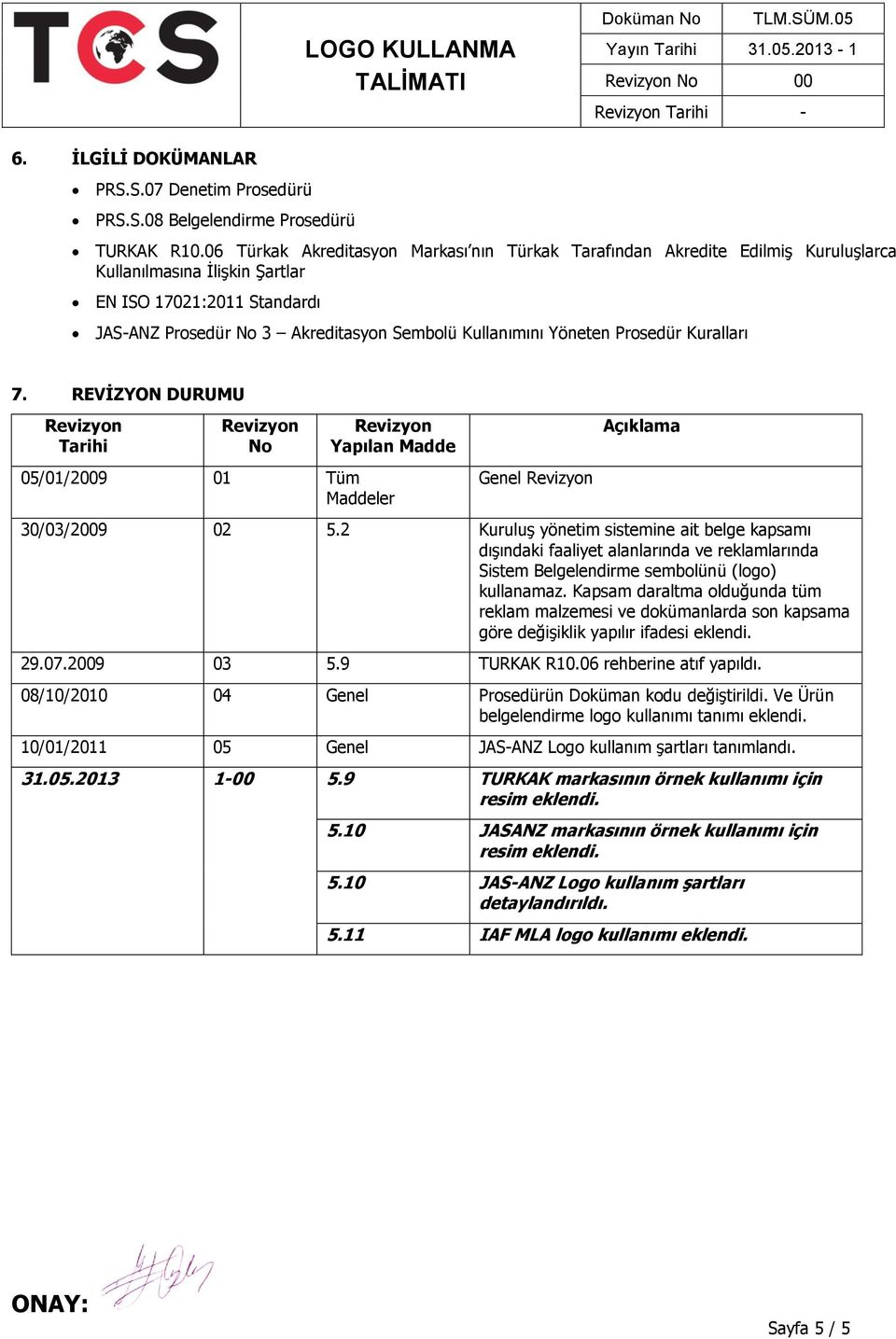 Yöneten Prosedür Kuralları 7. REVİZYON DURUMU Tarihi No Yapılan Madde 05/01/2009 01 Tüm Maddeler Genel Açıklama 30/03/2009 02 5.