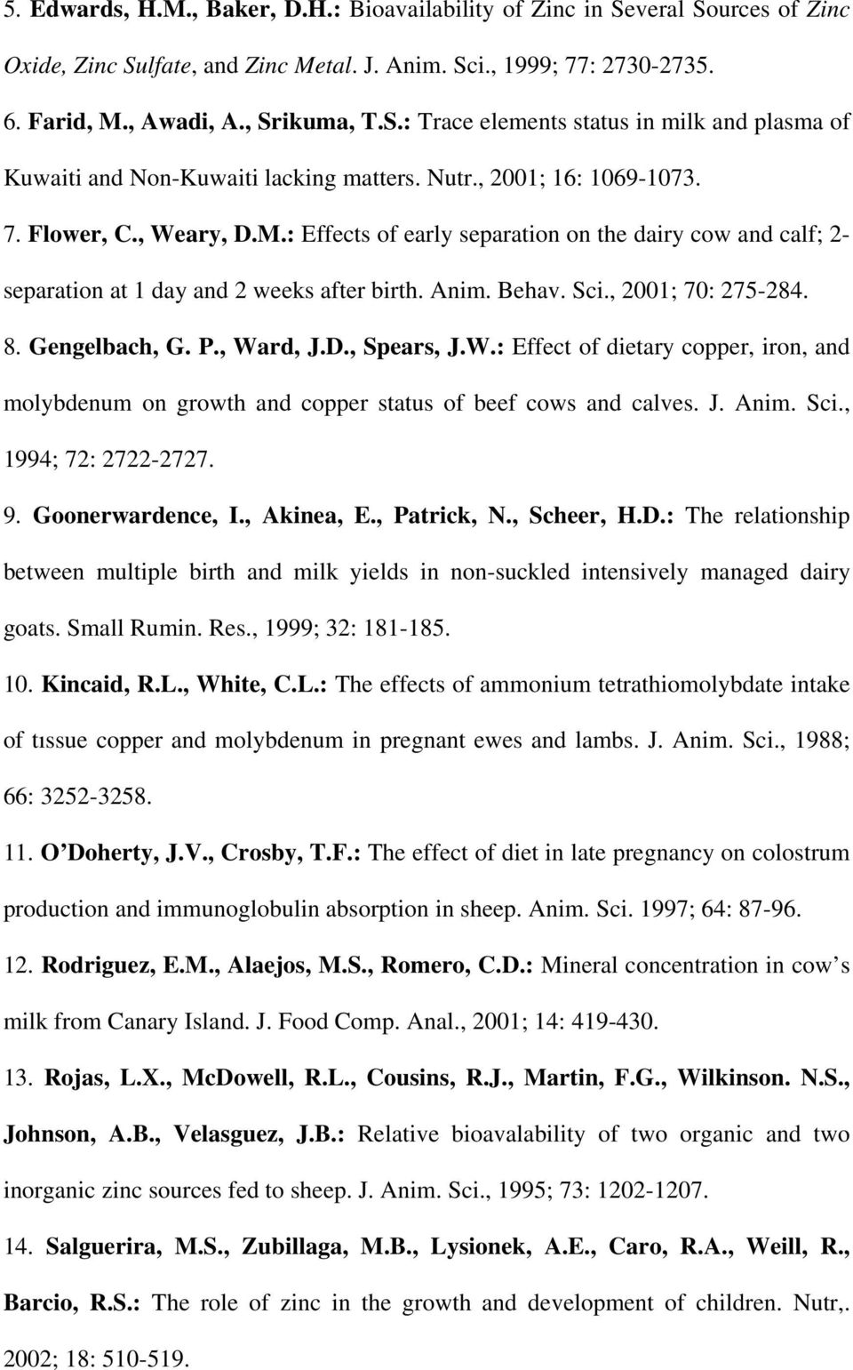 Gengelbach, G. P., Ward, J.D., Spears, J.W.: Effect of dietary copper, iron, and molybdenum on growth and copper status of beef cows and calves. J. Anim. Sci., 1994; 72: 2722-2727. 9.