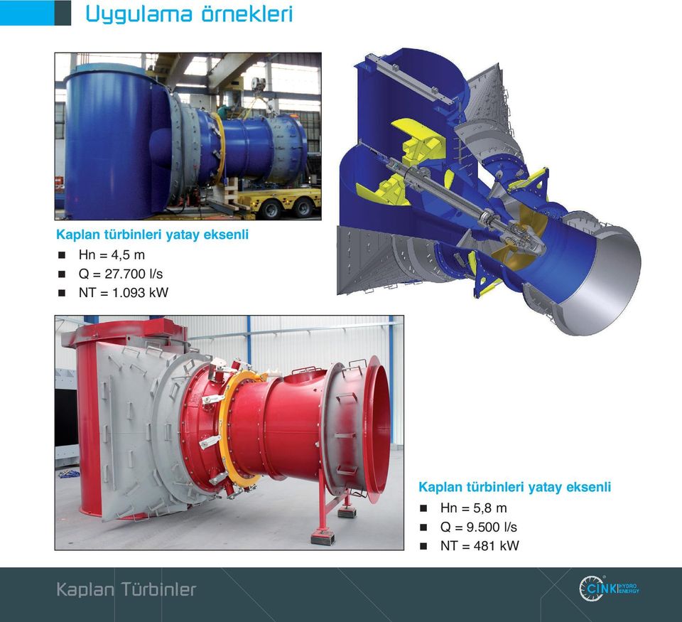 093 kw Kaplan türbinleri yatay eksenli Hn =