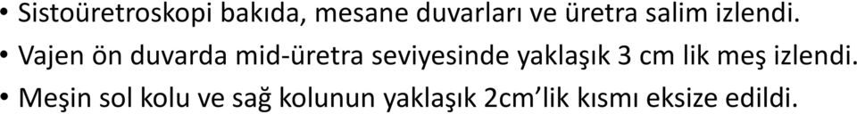 Vajen ön duvarda mid-üretra seviyesinde yaklaşık 3