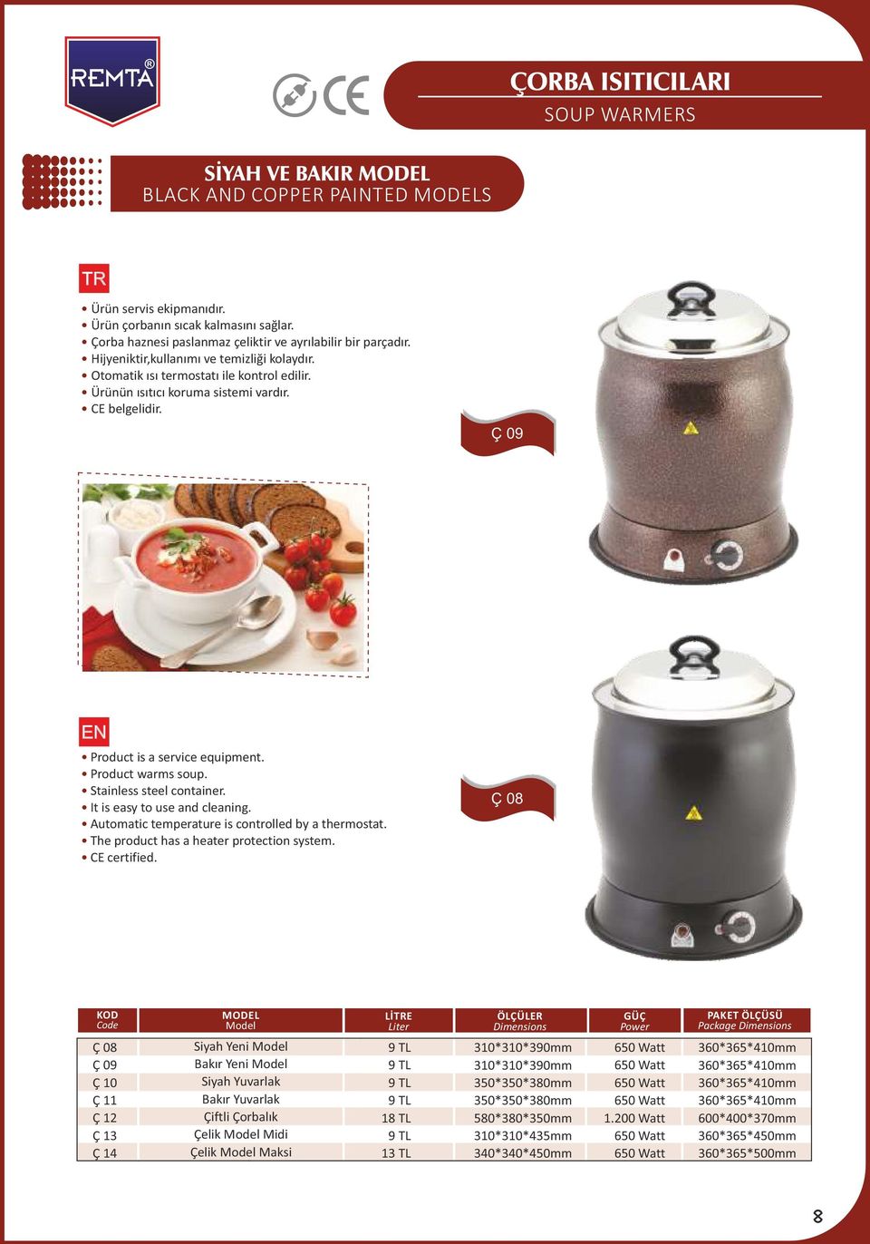 ST Ç 09 11 Product is a service equipment. Product warms soup. Stainless steel container. It is easy to use and cleaning. Automatic temperature is controlled by a thermostat.