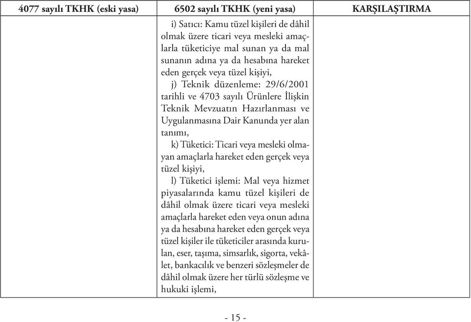 eden gerçek veya tüzel kişiyi, l) Tüketici işlemi: Mal veya hizmet piyasalarında kamu tüzel kişileri de dâhil olmak üzere ticari veya mesleki amaçlarla hareket eden veya onun adına ya da hesabına