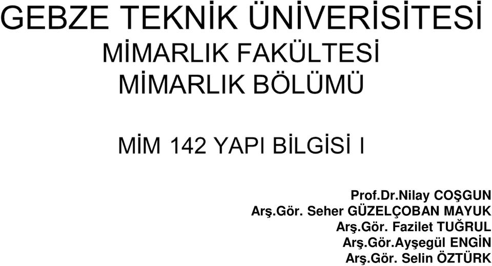 Gör. Fazilet TUĞRUL Arş.Gör.Ayşegül ENGİN Arş.