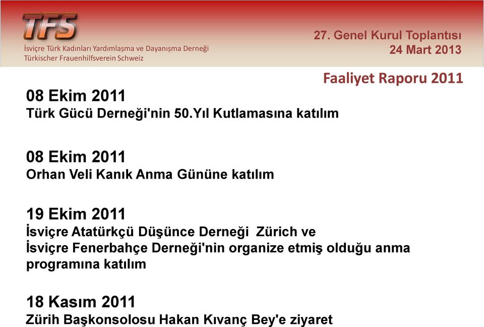 2011 İsviçre Atatürkçü Düşünce Derneği Zürich ve İsviçre Fenerbahçe Derneği'nin