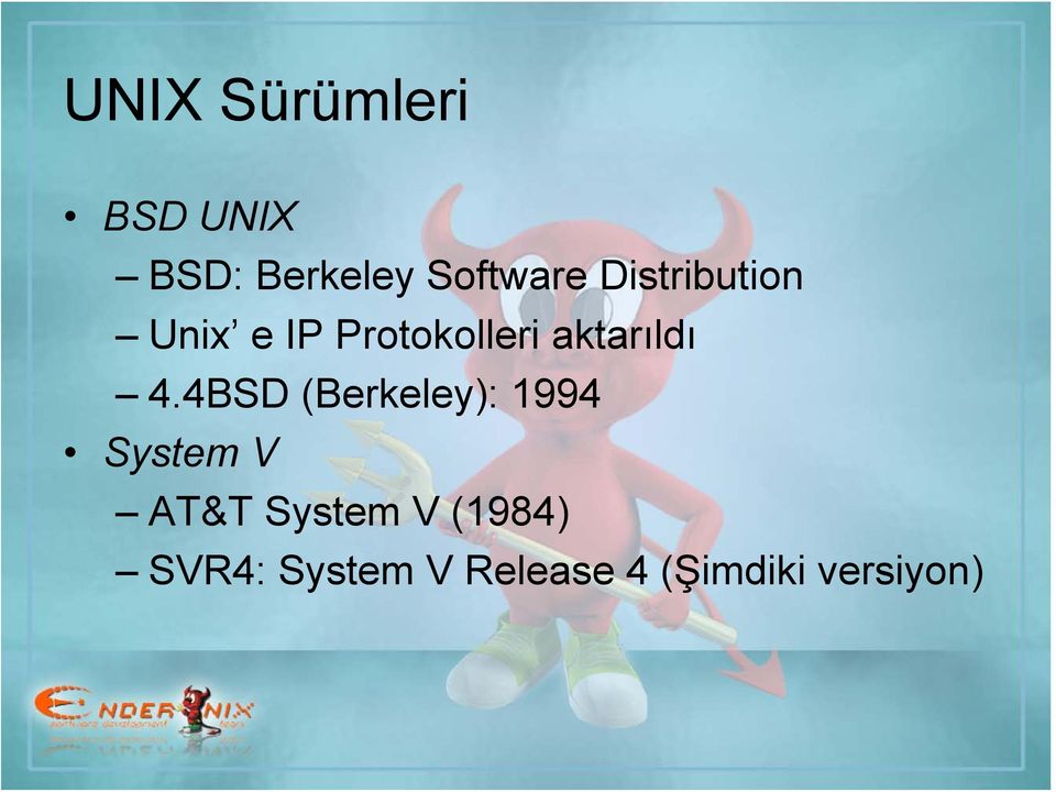 4BSD (Berkeley): 1994 System V AT&T System V