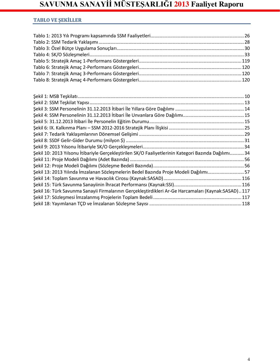 .. 120 Tablo 7: Stratejik Amaç 3-Performans Göstergeleri... 120 Tablo 8: Stratejik Amaç 4-Performans Göstergeleri... 120 Şekil 1: MSB Teşkilatı... 10 Şekil 2: SSM Teşkilat Yapısı.