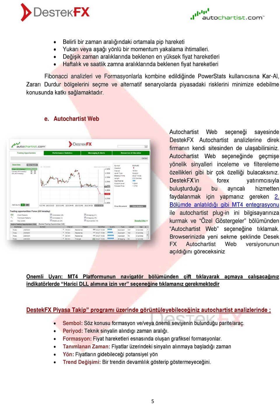 PowerStats kullanıcısına Kar-Al, Zararı Durdur bölgelerini seçme ve alternatif senaryolarda piyasadaki risklerini minimize ed