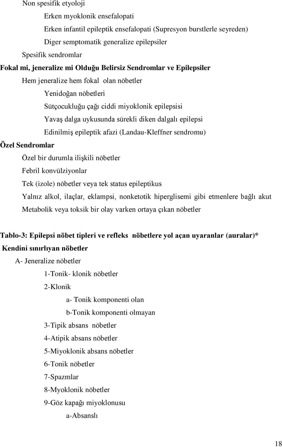 dalgalı epilepsi EdinilmiĢ epileptik afazi (Landau-Kleffner sendromu) Özel Sendromlar Özel bir durumla iliģkili nöbetler Febril konvülziyonlar Tek (izole) nöbetler veya tek status epileptikus Yalnız